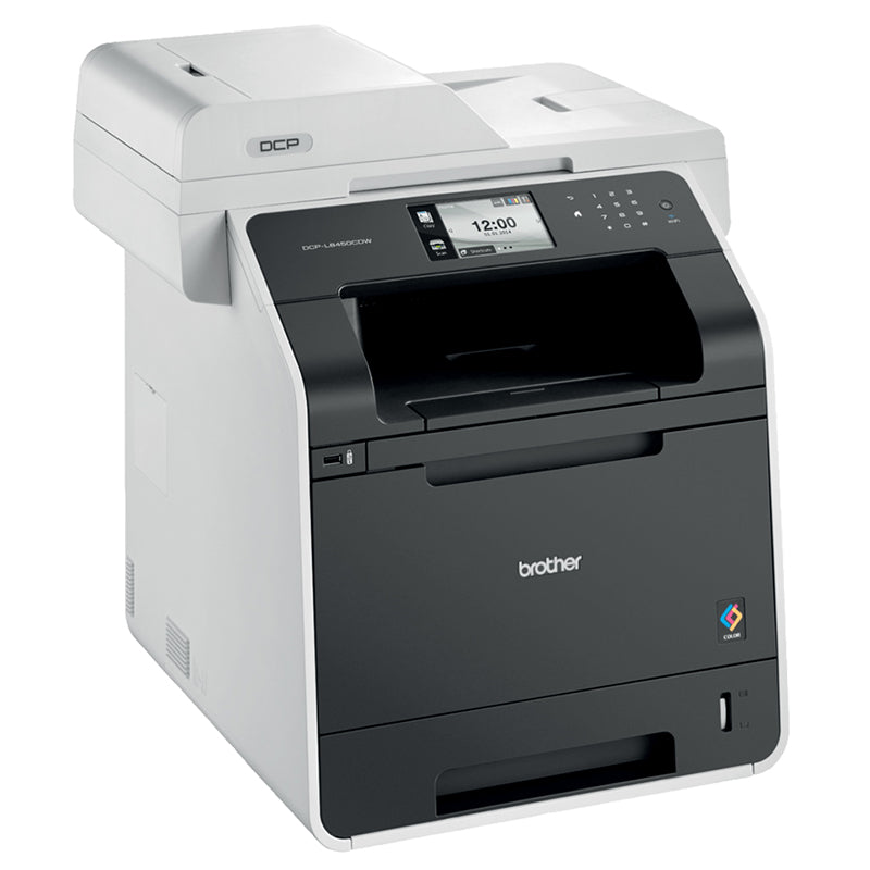 Brother DCP-L8450CDW multifunction color laser printer for high-volume office use, featuring duplex printing and network connectivity.