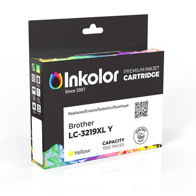 Verpackung der Brother LC-3219XLY kompatible Tintenpatrone Gelb mit 1.500 Seiten Kapazität