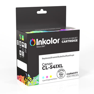 Alt Tag: Canon CL-541XL kompatible Tintenpatrone Color Inkjet-Patrone, 400 Seiten Kapazitaet, Cyan Magenta Gelb, Premium Cartridge Verpackung