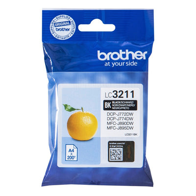 Brother LC-3211BK Tintenpatrone Schwarz Verpackung mit Spezifikationen und Kompatibilitätsliste.
