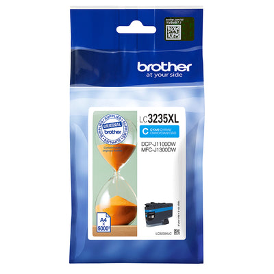 Brother LC-3235XLC Tintenpatrone Cyan Verpackung, hohe Kapazität für bis zu 5000 Seiten, für erstklassige Druckqualität.