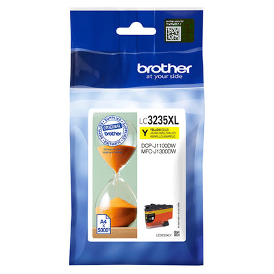 Brother LC-3235XLY Tintenpatrone Gelb Verpackung mit hoher Seitenkapazität von bis zu 5000 Seiten, für klare und lebendige Drucke.