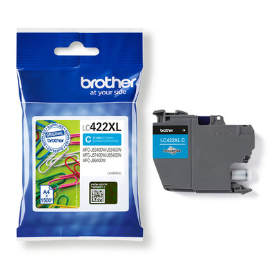 Brother LC-422XLC Tintenpatrone Cyan für professionelle, farbintensive Ausdrucke im Büro, bis zu 1.500 Seiten Kapazität.