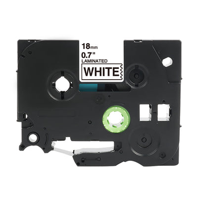 Brother TZe-241 kompatibles Beschriftungsband für P-Touch, 18mm x 8m, zeigt schwarze Kassette mit grünem und weißem Etikett