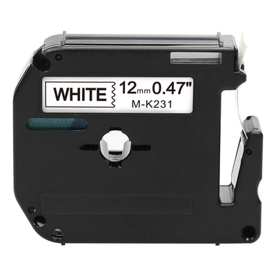 Alt Tag: Brother M-K231 kompatibles Beschriftungsband für P-Touch M-K231 12 mm weiss, 8 m Etikettenband Kassette fuer P-Touch