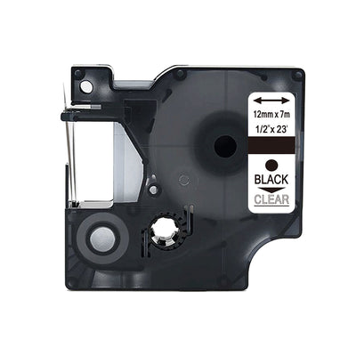 Alt Tag: Dymo 45010 (S0720500) kompatibles Beschriftungsband Kassette 12 mm x 7 m, schwarz auf transparent, wischfest
