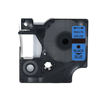 Alt Tag: Dymo 40916 (S0720710) kompatibles Beschriftungsband 9 mm x 7 m, schwarz auf blau, wischfestes Labelband fuer klare Beschriftungen
