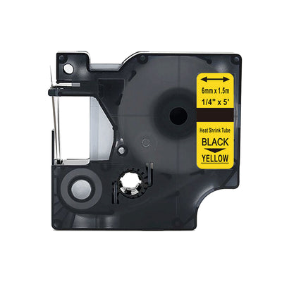 Alt Tag: Dymo 18052 (S0718270) kompatibler Schrumpfschlauch Kassette 6mm x 1,5m schwarz auf gelb Heat Shrink Tube