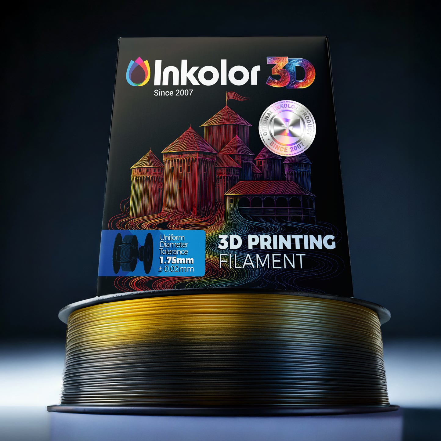 Inkolor Silk PLA+ Dual Color Black Gold Filament 1.75mm 1Kg 3D-Druck Filament
