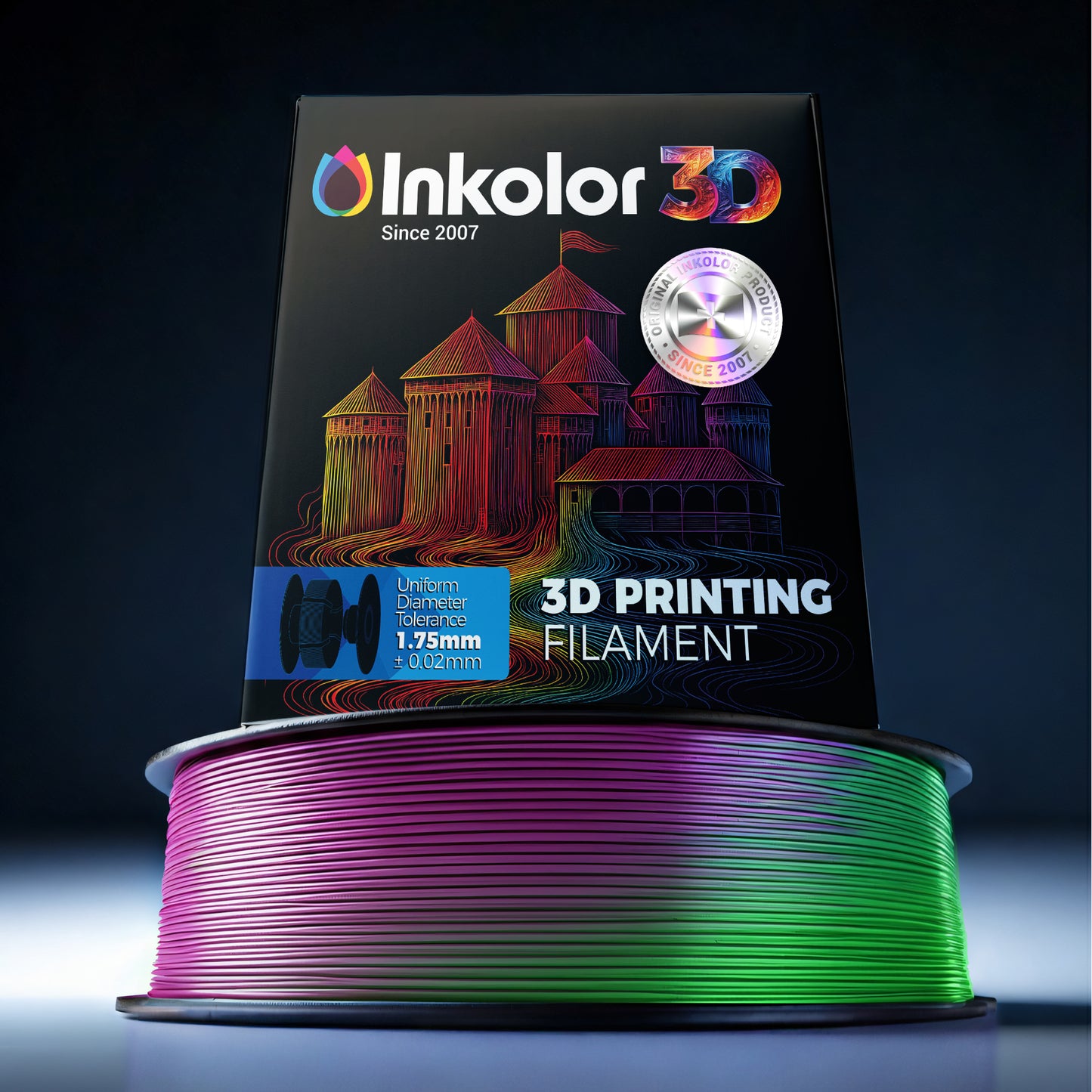 Inkolor Silk PLA+ Dual Color Green Purple Filament 1.75mm 1Kg 3D-Druck Filament