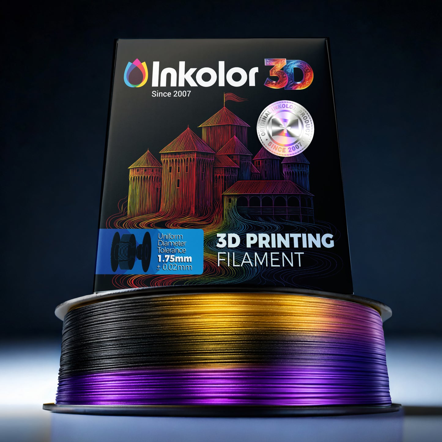 Inkolor Silk PLA+ Tri-Color Black Gold Purple Filament 1.75mm 1Kg 3D-Druck Filament