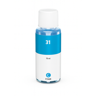 Alt Tag: HP 31 (1VU26AE) kompatible Tintenpatrone Cyan – Cyan Tinte 70 ml Nachfuelltinte fuer HP Drucker mit Tintentank