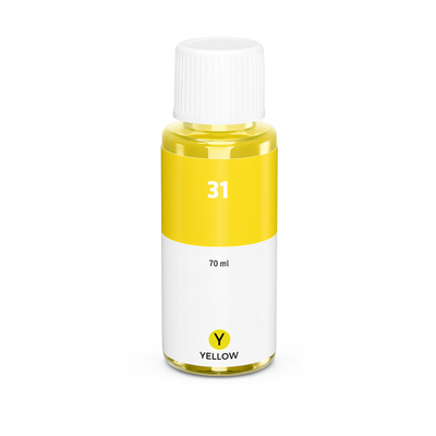 Alt Tag: HP 31 (1VU28AE) kompatible Tintenpatrone Gelb, gelbe Druckertinte 70 ml fuer HP MegaTank, bis zu 8000 Seiten