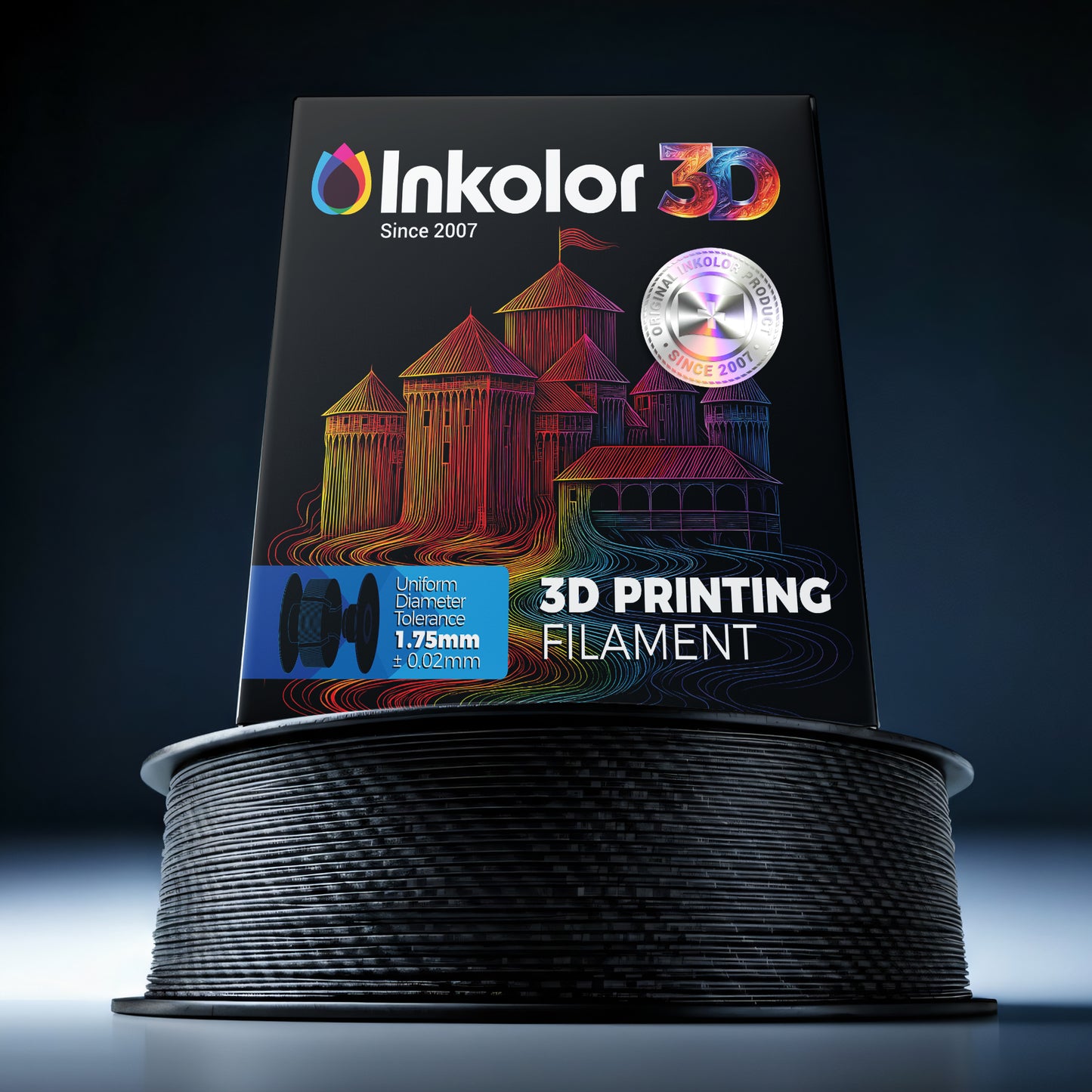 Inkolor PLA Carbon Fiber Filament 1.75mm 1Kg 3D-Druck Filament, ideal for lightweight and stiff components like drone frames and mounts.