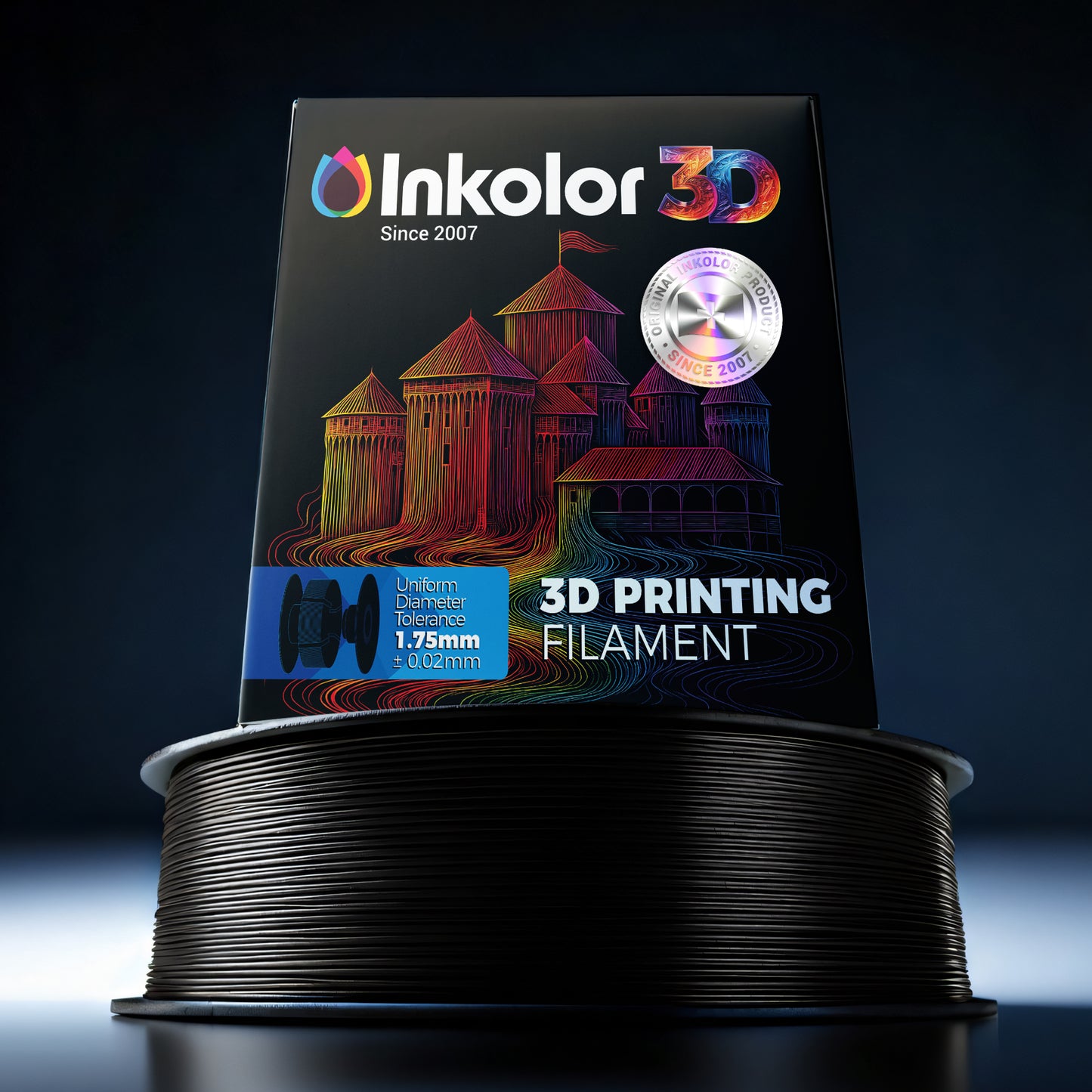 Inkolor TPU95A Schwarz Filament 1.75mm 1Kg 3D-Druck Filament Roll on Display