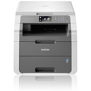 Brother DCP-9015CDW color laser printer with multifunction capabilities for printing, copying, and scanning, shown in front view.