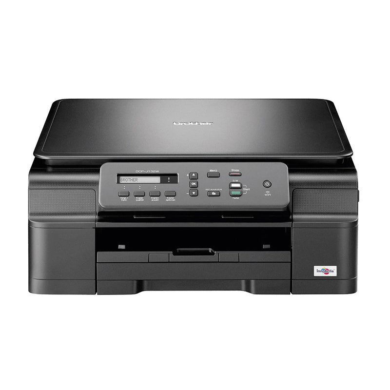 Brother DCP-J132W multifunction inkjet printer with wireless printing, compact design for efficient black and color printing.
