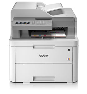 Brother DCP-L3550CDW color laser printer with multifunctionality, featuring a touchscreen and duplex printing.