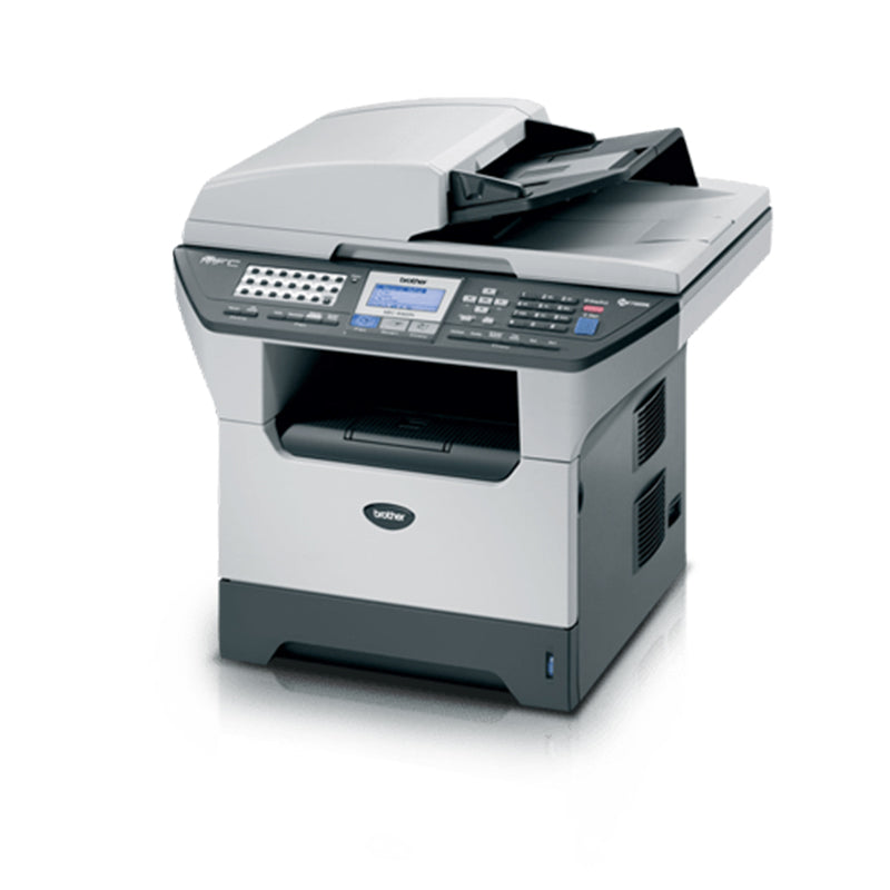 Brother MFC-8460N multifunction laser printer for small offices, featuring print, copy, scan, and fax functions, compact and efficient.