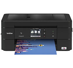 Brother MFC-J895DW inkjet printer with printout, featuring touchscreen and wireless connectivity, ideal for multifunctional use.