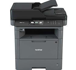 Brother MFC-L5750DW multifunction printer with print, copy, scan, fax capabilities, ideal for office use.
