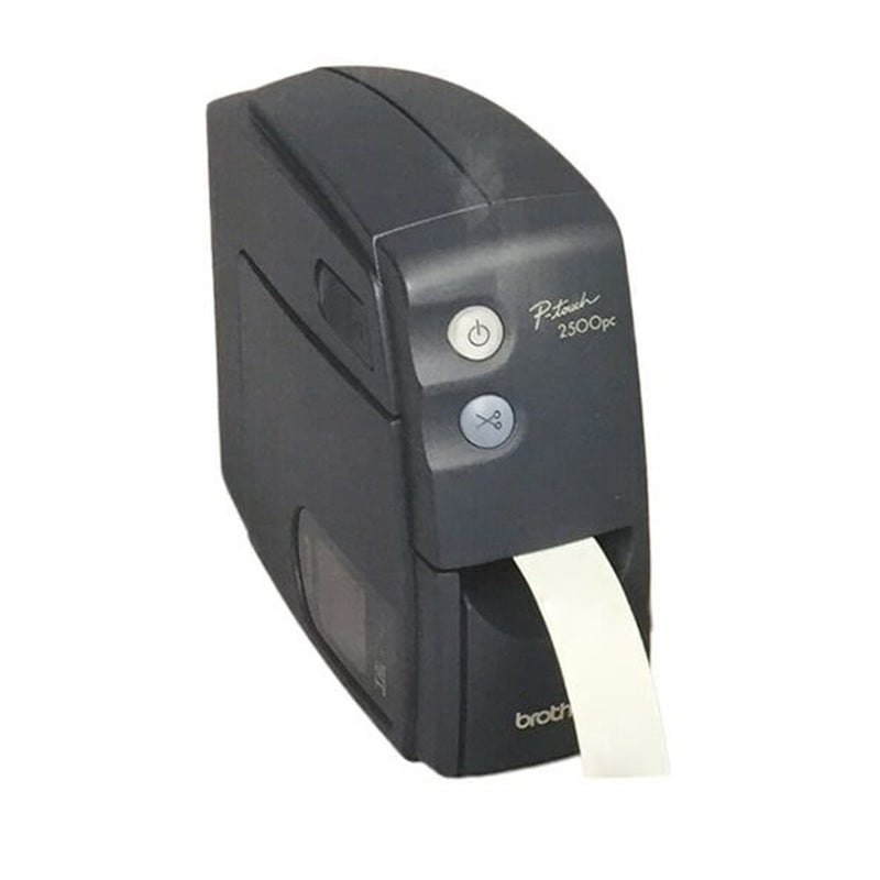Brother PT-2500PC label printer with high-speed 20 mm/sec printing, 360 dpi resolution, and versatile tape compatibility.