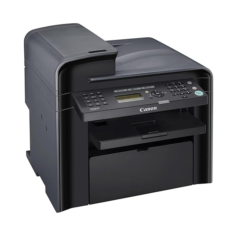 Canon i-SENSYS MF-4550D multifunction printer with print, copy, scan, fax capabilities, featuring auto duplex and 25 ppm speed.