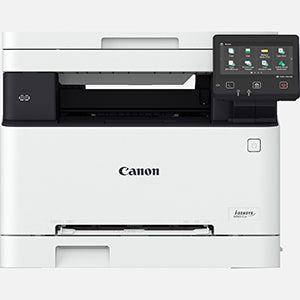 Canon I-Sensys MF-651CW color laser printer with touchscreen display, showcasing multifunctionality in printing, copying, and scanning.