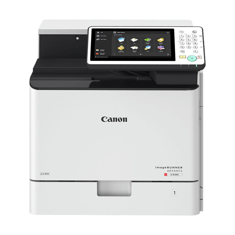 Canon imageRUNNER IR C356 multifunction color laser printer for office use, featuring a touch screen and modern design.