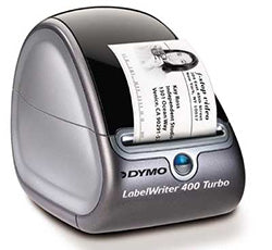 Dymo LabelWriter 400 Turbo printing label using thermal direct technology, ideal for fast and precise office label printing