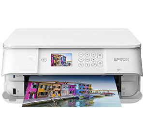 Epson Expression Premium XP-6005 multifunction printer with colorful photo print output.