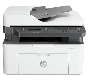 HP Laser MFP 137fwg multifunction printer with copying, scanning, and faxing capabilities, featuring wireless connectivity.