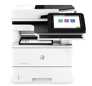HP LaserJet Managed MFP E52645C multifunction printer with touchscreen, designed for busy office use, up to 45 ppm printing speed.