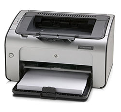 HP LaserJet P1006 monochrome printer for small offices with USB 2.0 interface, shown printing paper