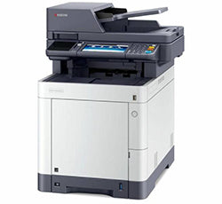 Kyocera Ecosys M6230cidn multifunction color laser printer with high efficiency, featuring print, copy, scan functions and 1200 dpi resolution.