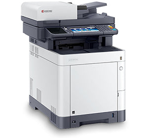 Kyocera Ecosys M6635cidn multifunction color laser printer, featuring print, copy, scan, fax capabilities with high resolution output.