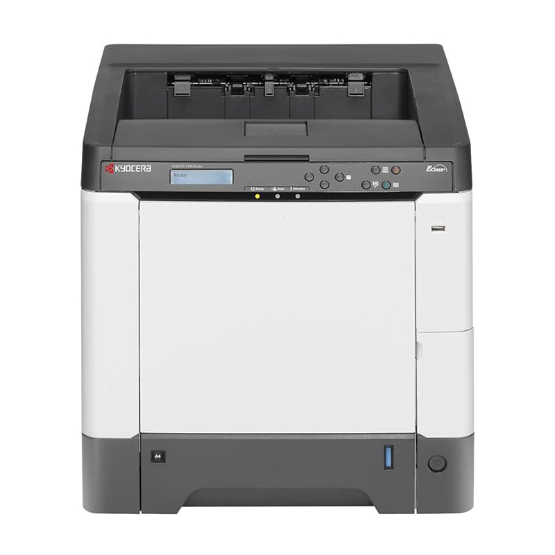 Kyocera Ecosys P6026cdn color laser printer front view, ideal for small to medium office use with high print speed and duplex capabilities.