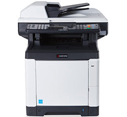 Kyocera FS-C2026 color laser printer with duplex and network capabilities, ideal for office use, shown from the front view.