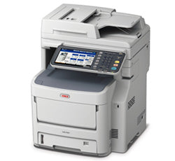 Oki MC760 multifunctional color laser printer for office use, featuring print, copy, scan, and fax capabilities.