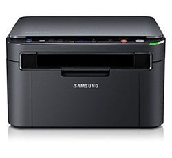 Front view of Samsung SCX-3205 monochrome laser printer with scanner and copier, ideal for small office use.