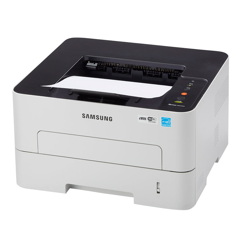 Samsung Xpress M2835 monochrome laser printer, known for high speed and efficiency, printing sharp 28 pages per minute.