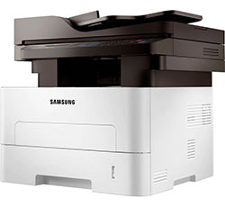 Samsung Xpress M2885FW multifunction monochrome laser printer for small office and home use, featuring print, copy, scan, and fax.