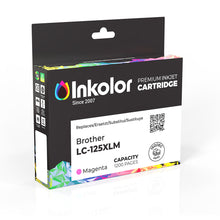 Brother LC-125XLM compatible magenta ink cartridge packaging with high page yield for office and home use.
