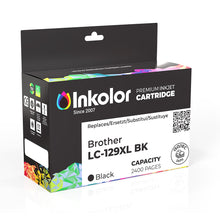 Brother LC-129XL BK compatible ink cartridge box, black, 2400 pages, ideal for sharp text and graphics, packaging view
