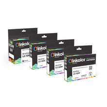 Brother LC-129XLVAL compatible ink cartridge multipack in Black, Cyan, Magenta, Yellow, packaging view for vibrant prints.