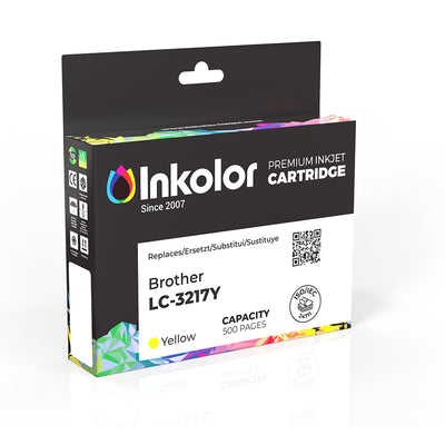 Verpackung der Brother LC-3217Y kompatible Tintenpatrone Gelb für hochwertige Drucke in Büros und Zuhause