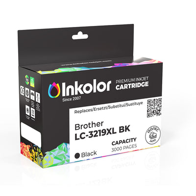 Verpackung der Brother LC-3219XLBK kompatible Tintenpatrone Schwarz mit 3.000 Seiten Kapazität, ideal für Büro und Zuhause.