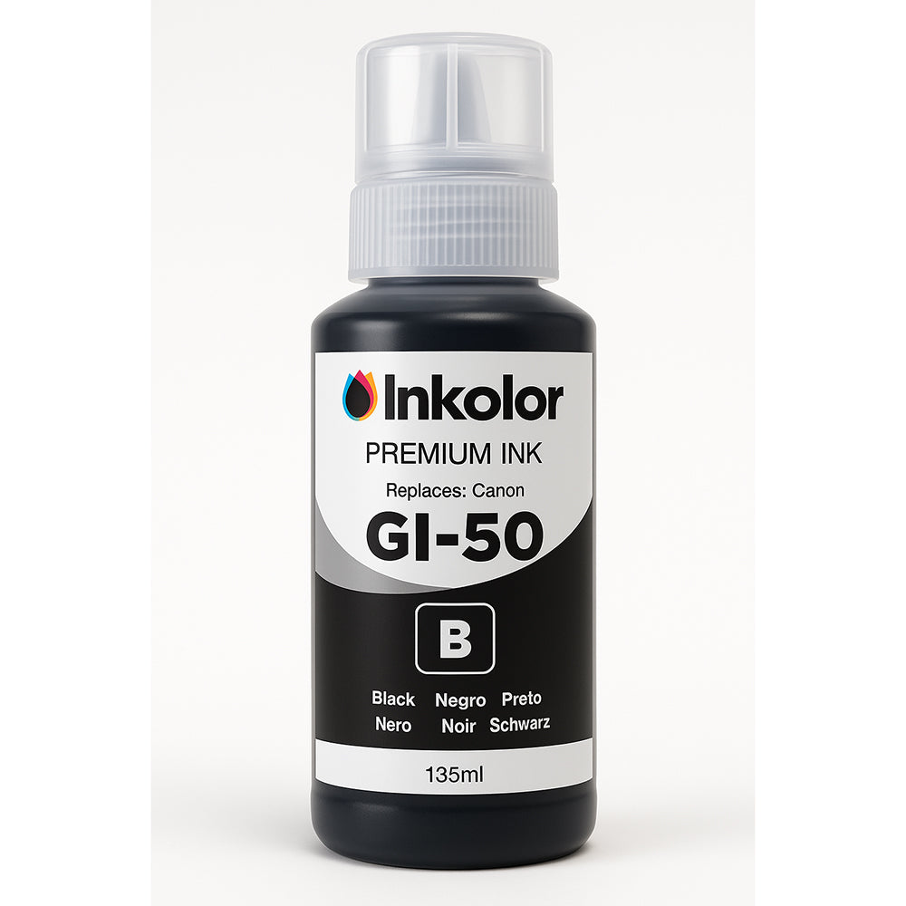 Canon GI-50PGBK kompatible schwarze Tintenpatrone, 135ml, Premium Ink mit hoher Druckkapazität für scharfe Ausdrucke.