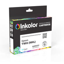 Epson 18XL T1812 compatible cyan ink cartridge packaging with capacity details and branding