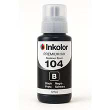Inkcolor 104 Black Premium Ink Bottle, compatible with Epson printers, 127ml capacity, ideal for high-quality text printing and high page yield.